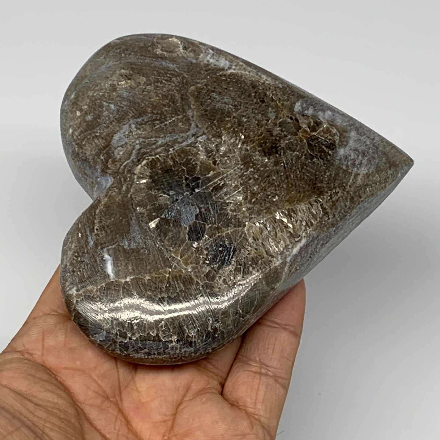 298.2g,4"x4"x0.9" Natural Chocolate Gray Onyx Heart Polished @Morocco,B18761