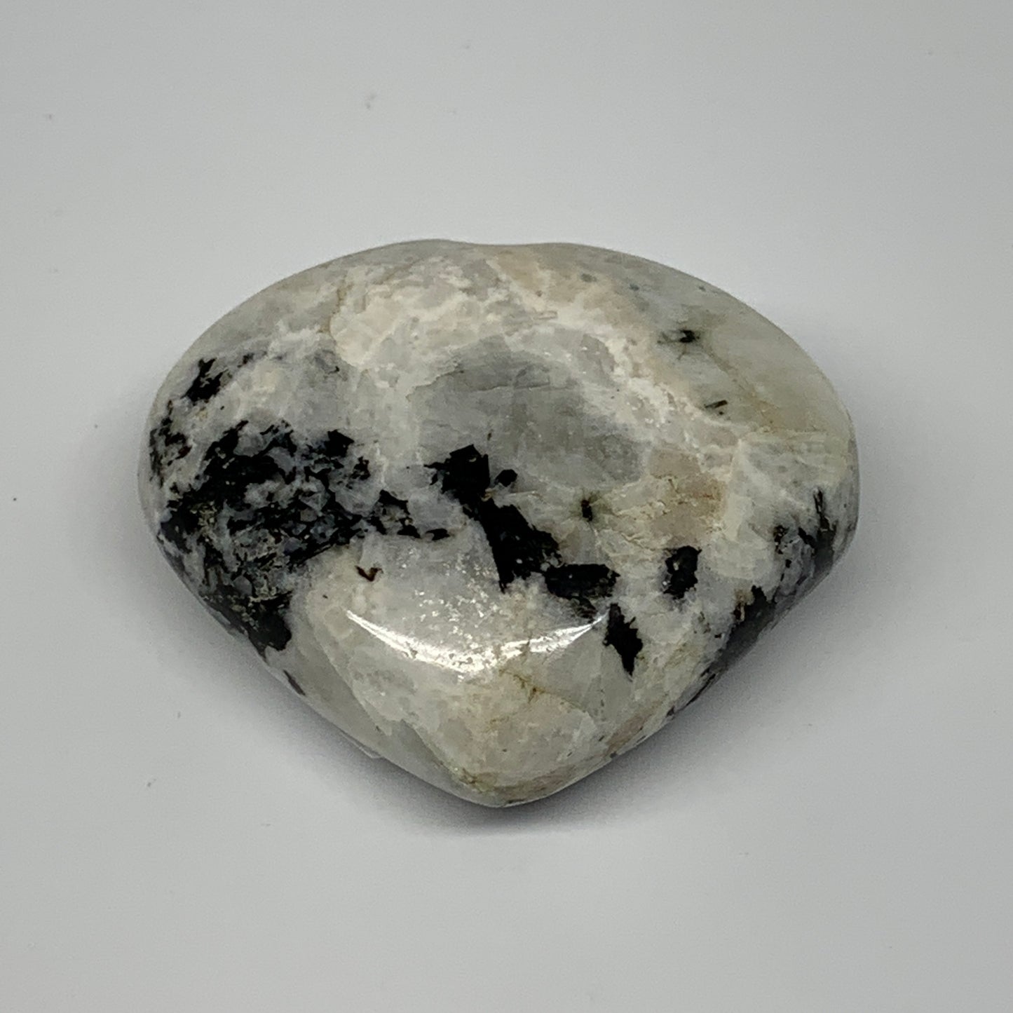 130.8g, 2.2"x2.5"x1", Rainbow Moonstone Heart Crystal Gemstone @India, B26394