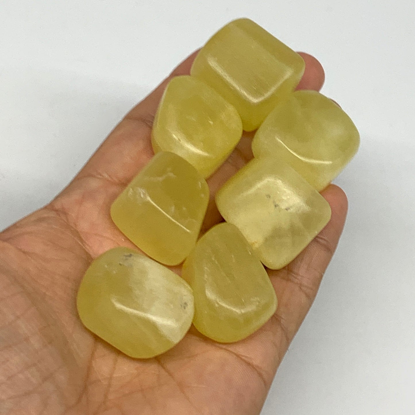 187.1g, 0.9"-1.3", 7pcs, Natural Lemon Calcite Tumbled Stones @Afghanistan, B267