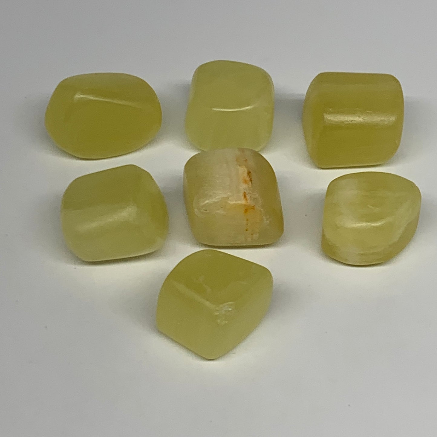 187.1g, 0.9"-1.3", 7pcs, Natural Lemon Calcite Tumbled Stones @Afghanistan, B267