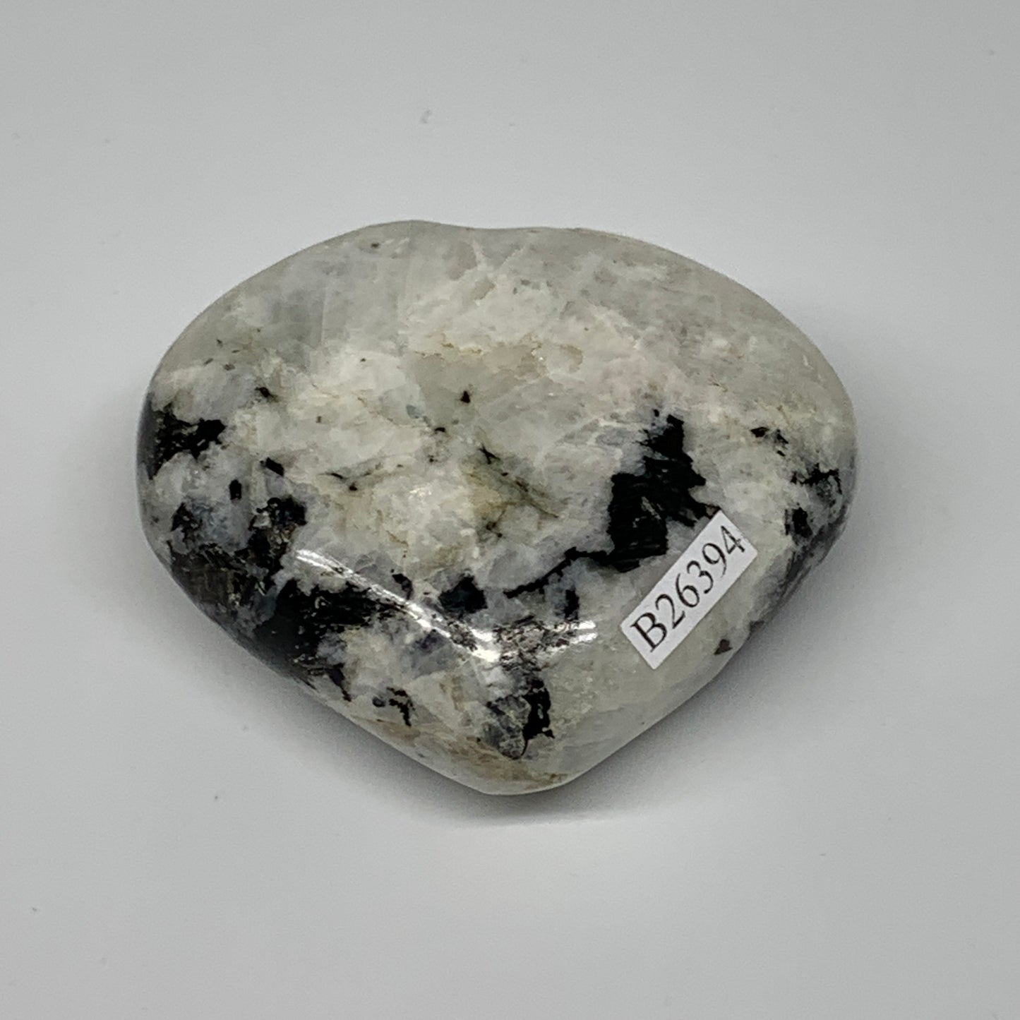 130.8g, 2.2"x2.5"x1", Rainbow Moonstone Heart Crystal Gemstone @India, B26394