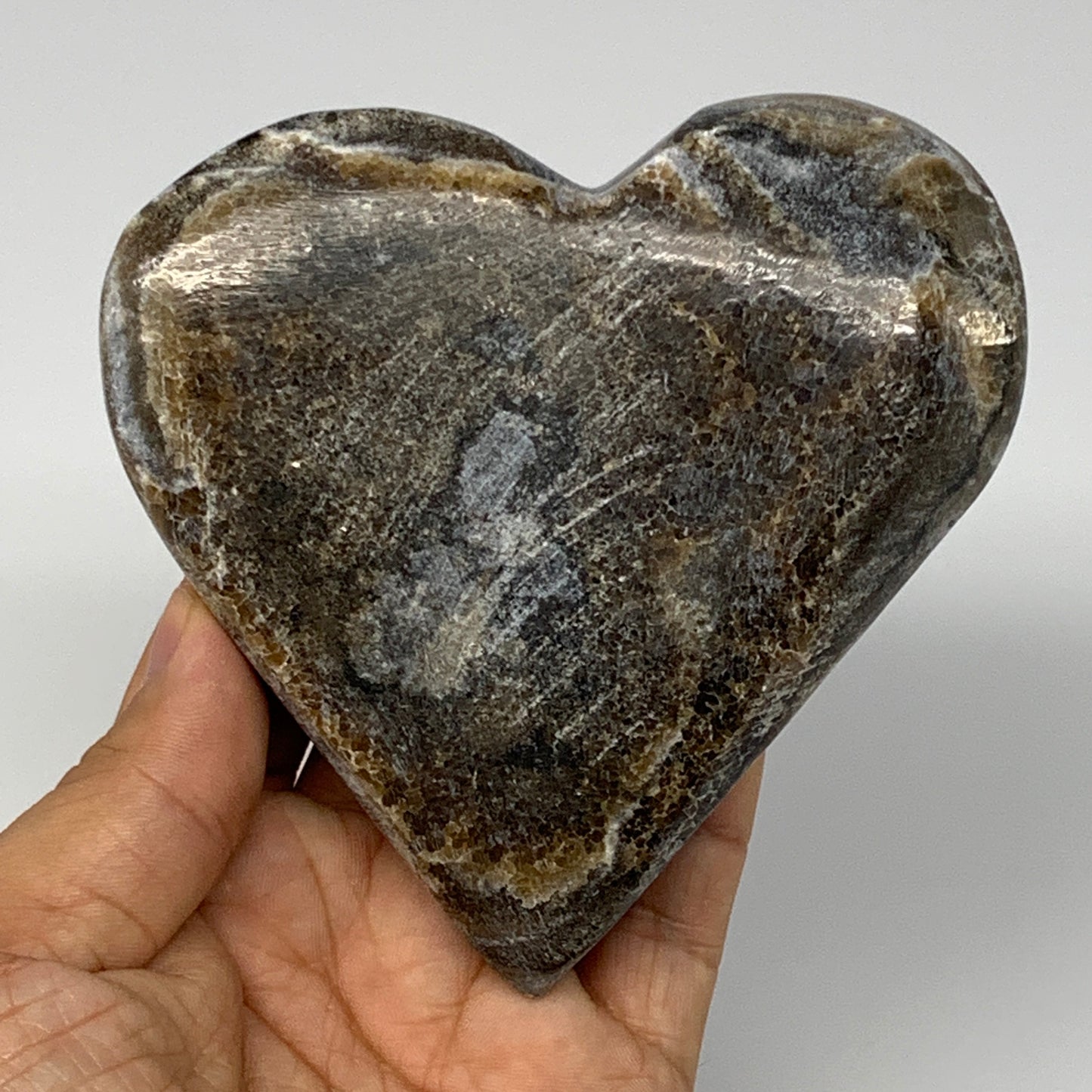 298.2g,4"x4"x0.9" Natural Chocolate Gray Onyx Heart Polished @Morocco,B18761