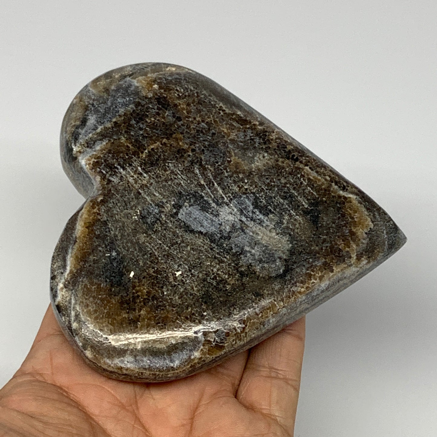 298.2g,4"x4"x0.9" Natural Chocolate Gray Onyx Heart Polished @Morocco,B18761