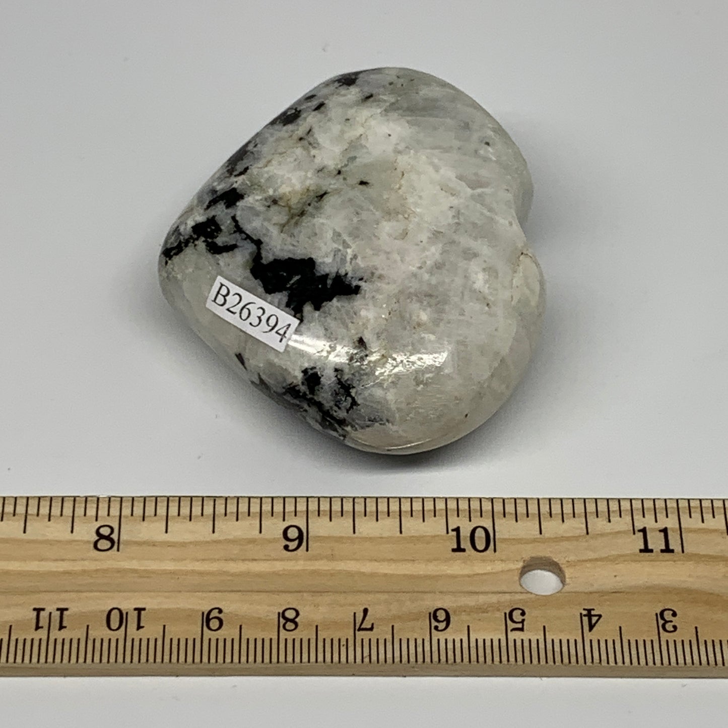 130.8g, 2.2"x2.5"x1", Rainbow Moonstone Heart Crystal Gemstone @India, B26394