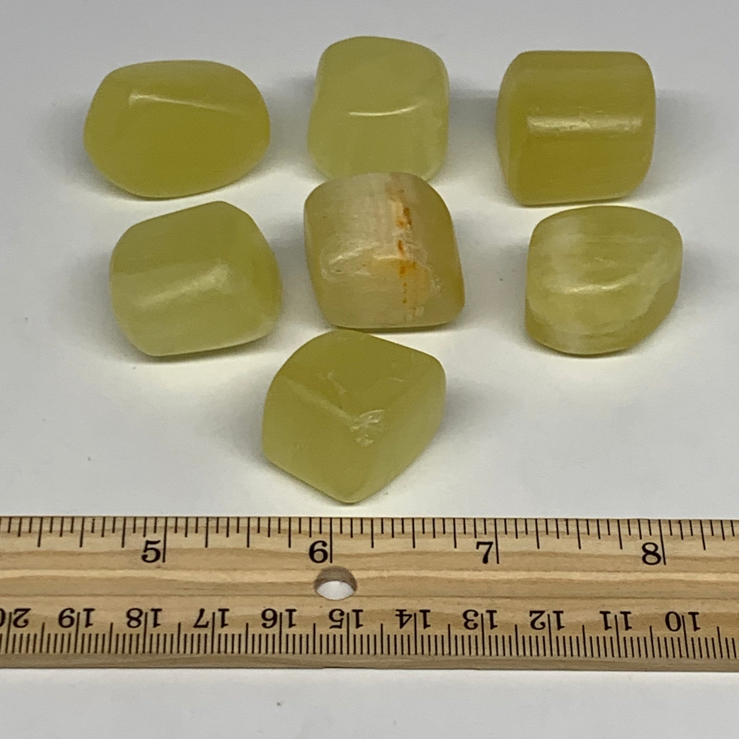 187.1g, 0.9"-1.3", 7pcs, Natural Lemon Calcite Tumbled Stones @Afghanistan, B267