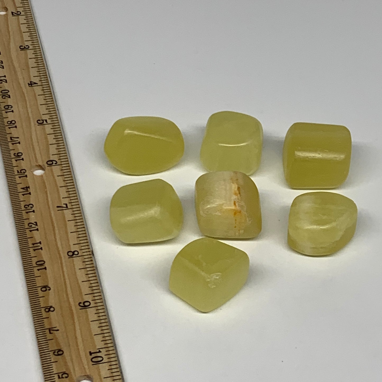 187.1g, 0.9"-1.3", 7pcs, Natural Lemon Calcite Tumbled Stones @Afghanistan, B267