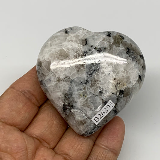 110.3g, 2.3"x2.3"x0.9", Rainbow Moonstone Heart Crystal Gemstone @India, B26395