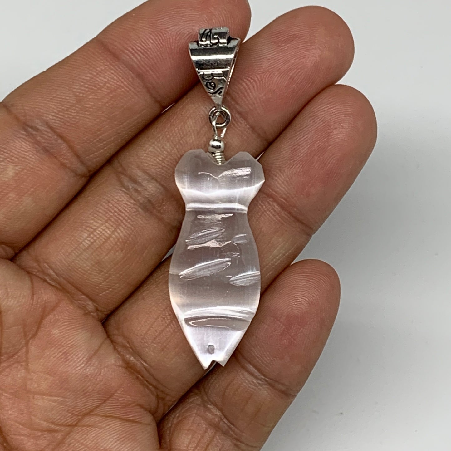1pc, 5-7g, 1.4" Handmade Selenite Pendant Fish Shape Polished from Morocco,