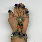 92.6g, 7.25" Tribal Turkmen Lapis Inlay 5 Finger Cuff Bracelet @Afghanistan, B13