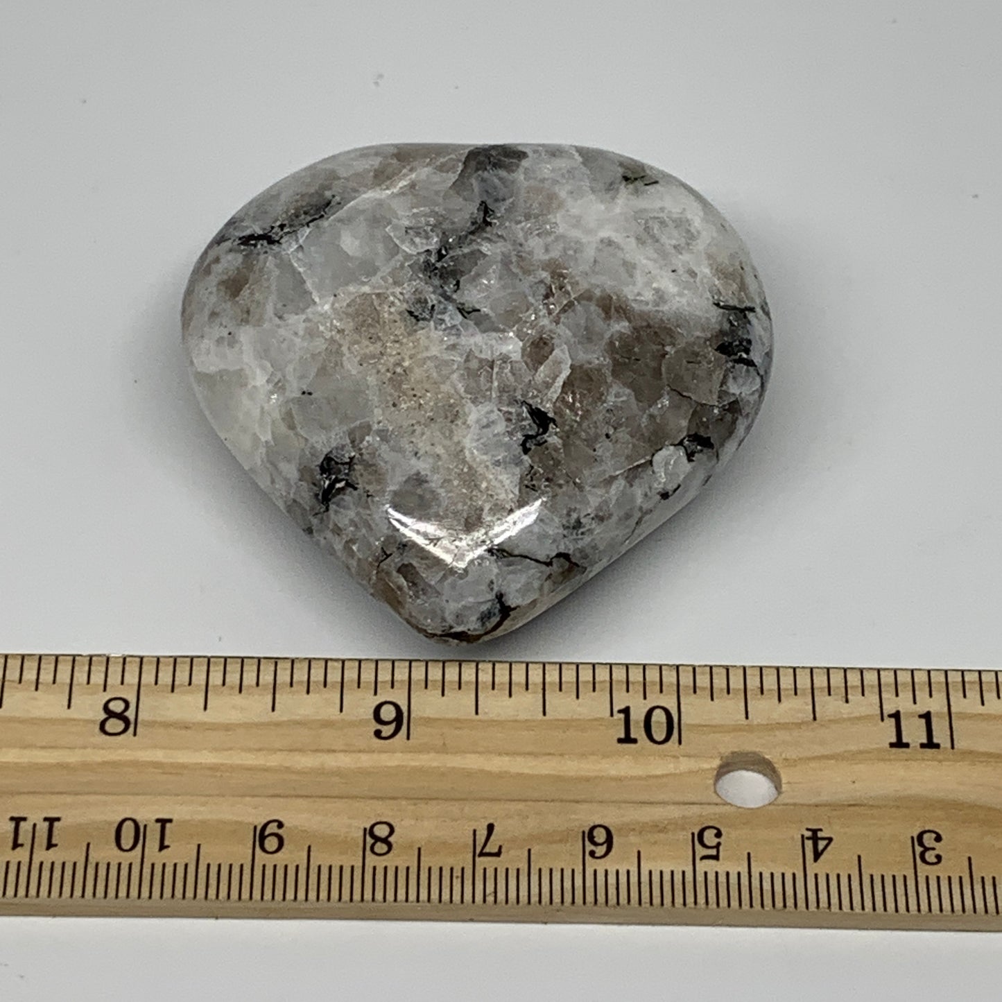 110.3g, 2.3"x2.3"x0.9", Rainbow Moonstone Heart Crystal Gemstone @India, B26395