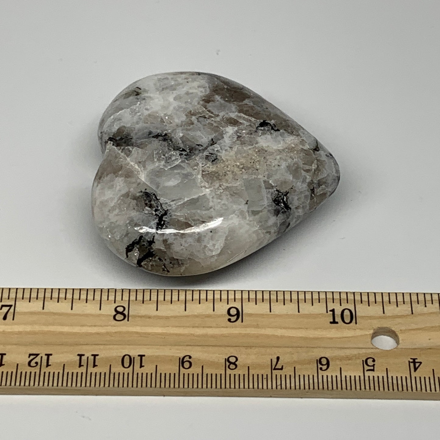 110.3g, 2.3"x2.3"x0.9", Rainbow Moonstone Heart Crystal Gemstone @India, B26395