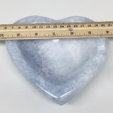 1078g,5.6"x6"x1.5" Natural Blue Calcite Plate Heart Gemstones Bowl Dish, B1419