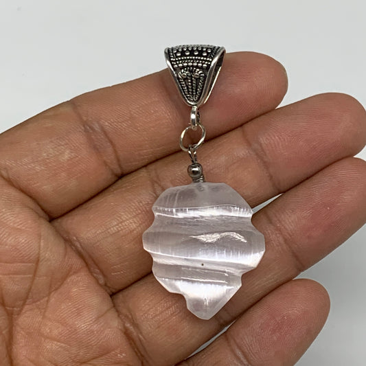 1pc, 9-13g, 1"-1.3" Handmade Selenite Pendant Flame Shape Polished from Morocco,