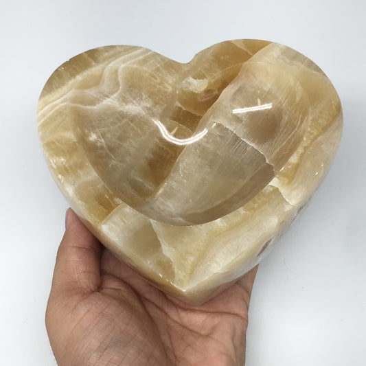 1398g,5.2"x5.5"x2.1" Natural Orange Calcite Plate Heart Gemstones Bowl Dish, B14