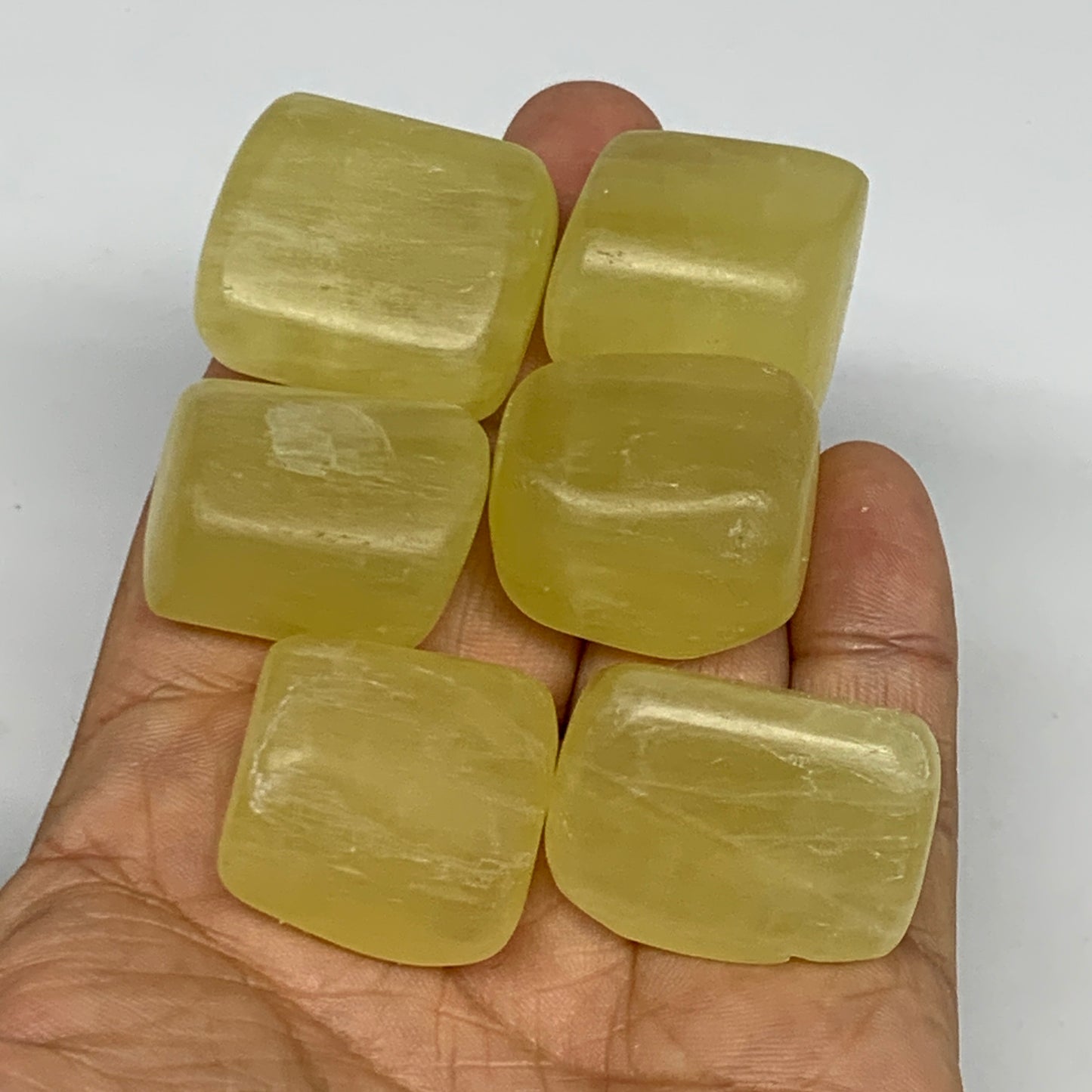 142.7g, 1"-1.2", 6pcs, Natural Lemon Calcite Tumbled Stones @Afghanistan, B26803