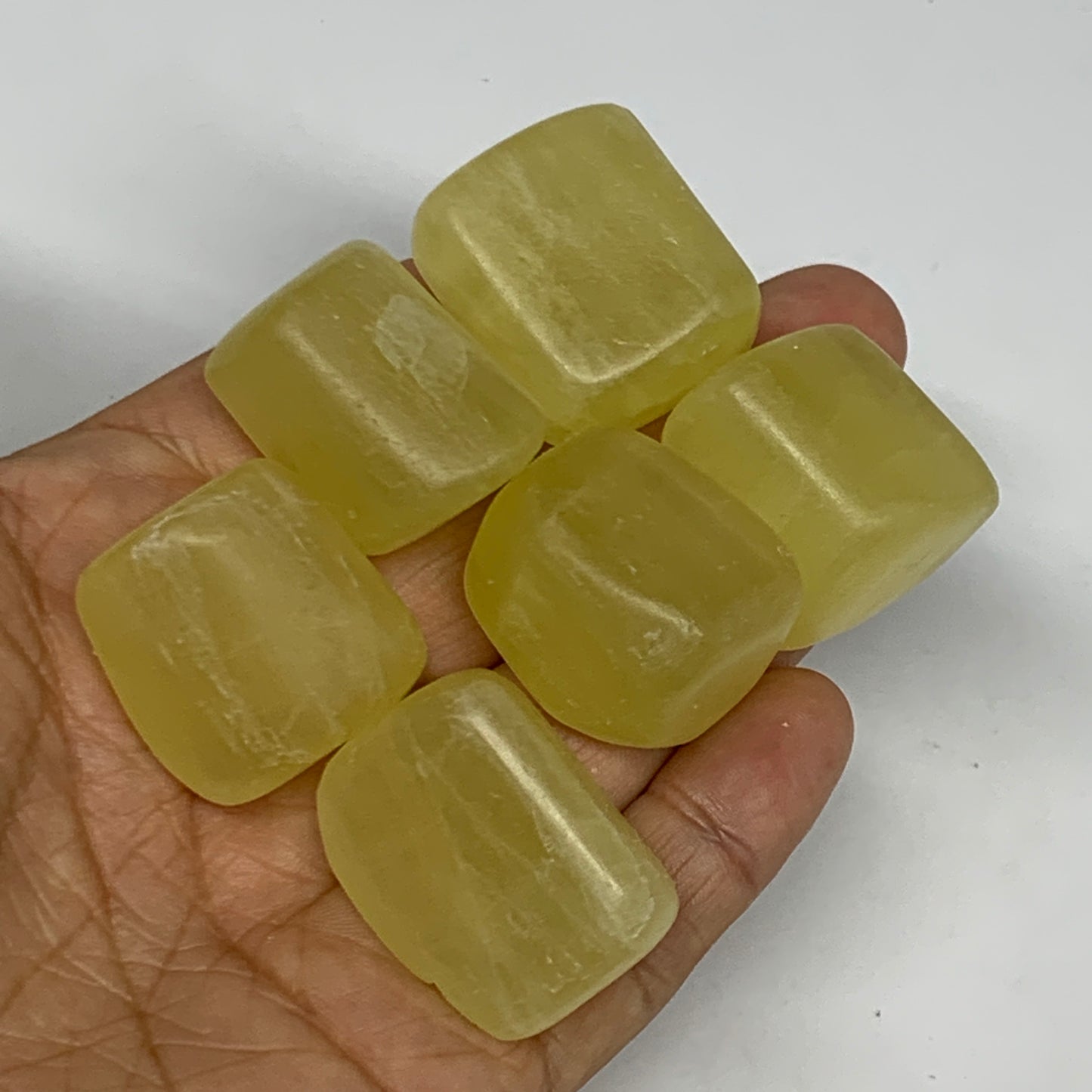 142.7g, 1"-1.2", 6pcs, Natural Lemon Calcite Tumbled Stones @Afghanistan, B26803