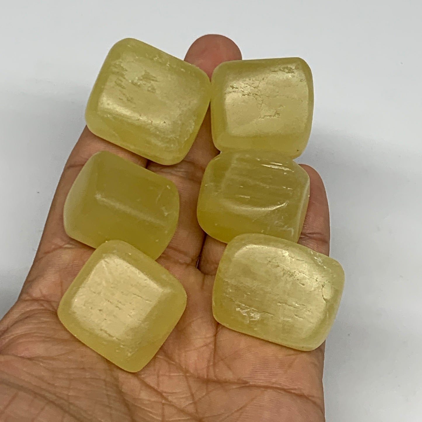 142.7g, 1"-1.2", 6pcs, Natural Lemon Calcite Tumbled Stones @Afghanistan, B26803