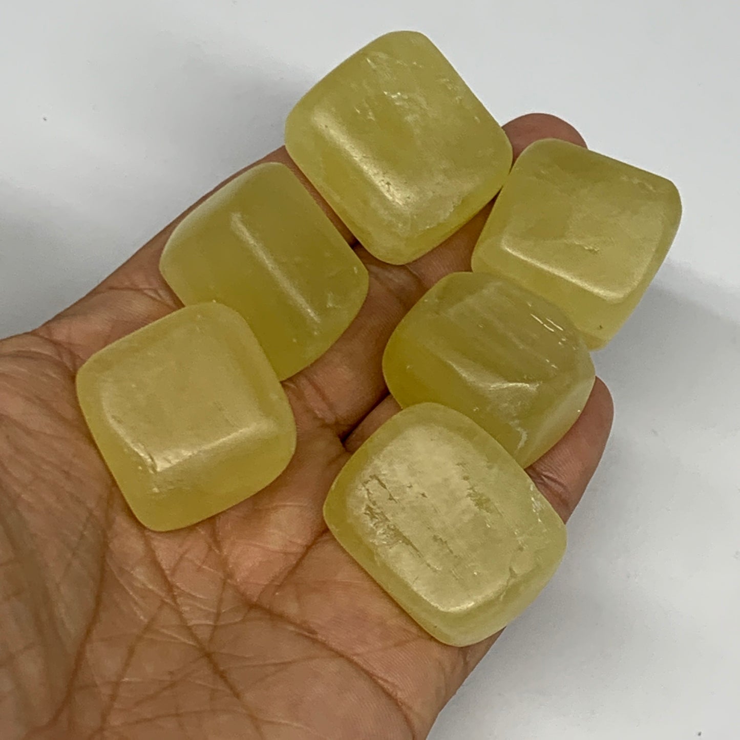 142.7g, 1"-1.2", 6pcs, Natural Lemon Calcite Tumbled Stones @Afghanistan, B26803