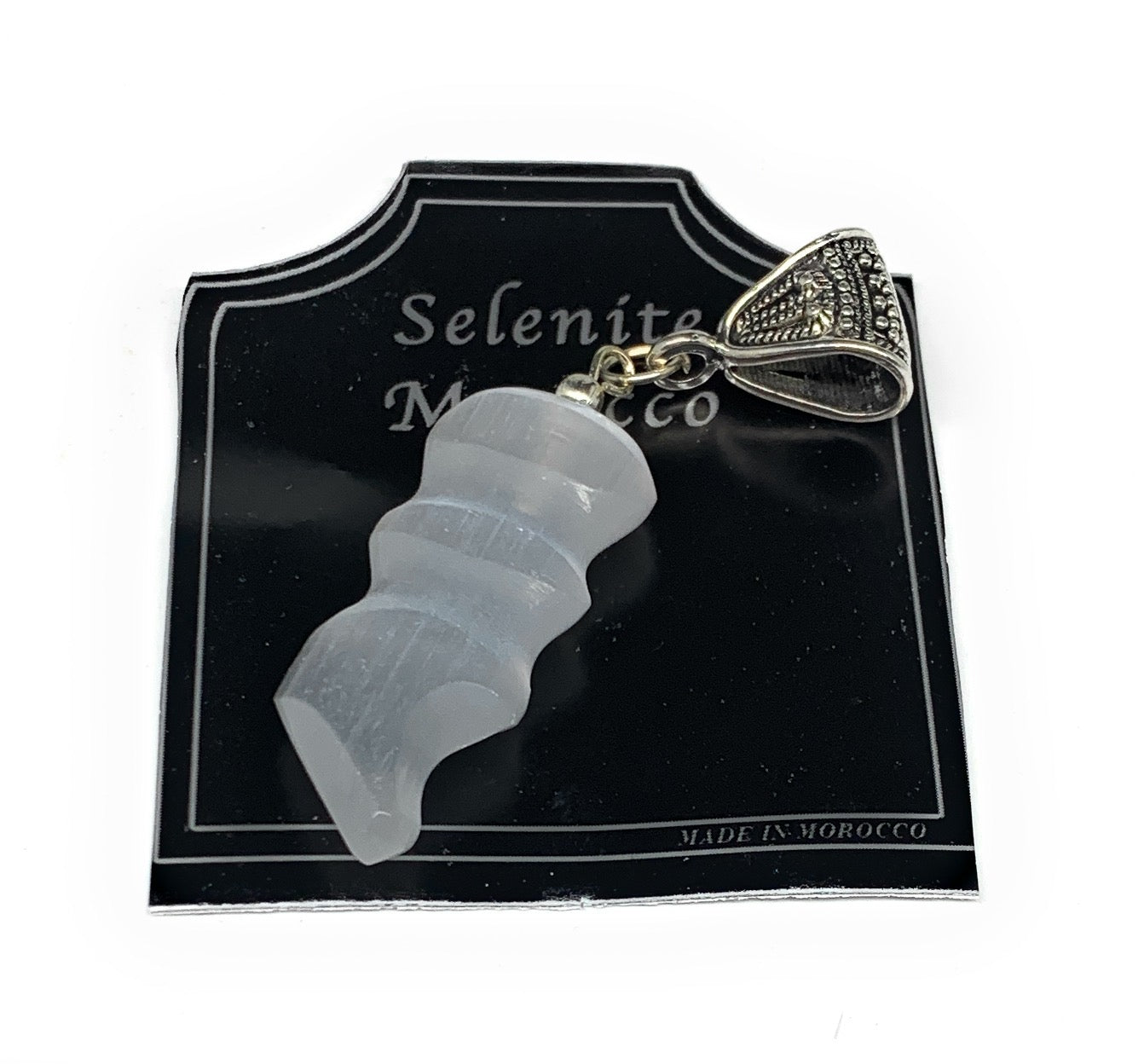 1pc, 6-10g, 1.4"-1.6" Handmade Selenite Pendant Flame Shape Polished @Morocco,
