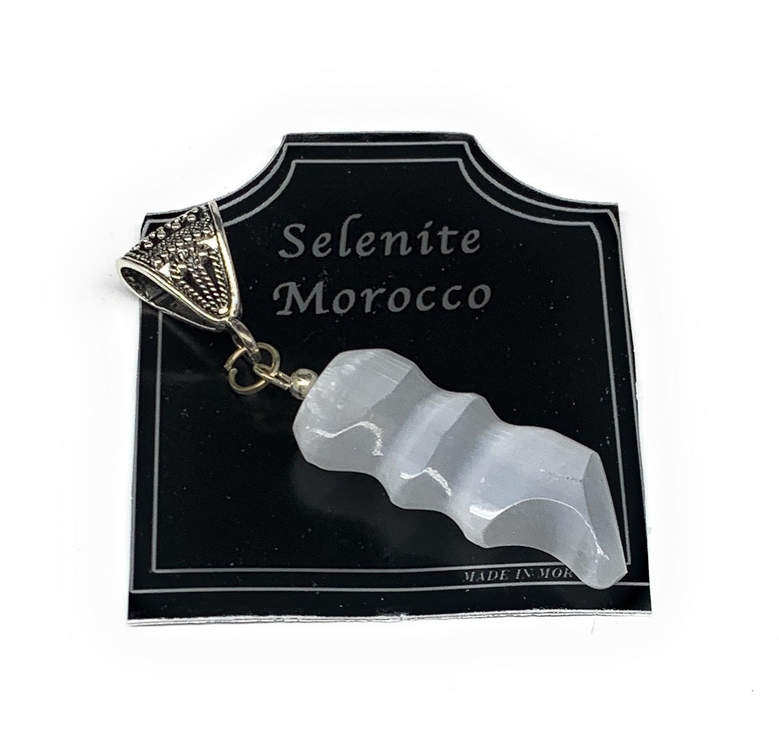 1pc, 6-10g, 1.4"-1.6" Handmade Selenite Pendant Flame Shape Polished @Morocco,