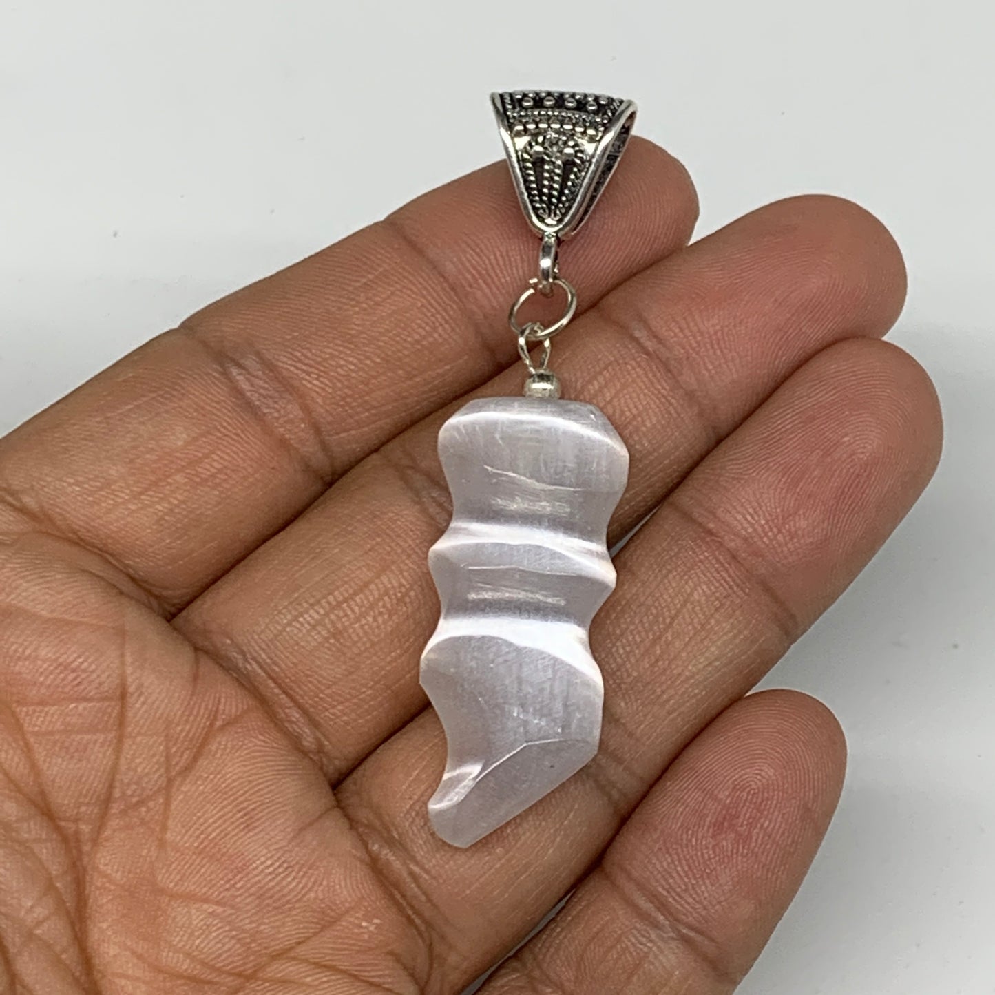 1pc, 6-10g, 1.4"-1.6" Handmade Selenite Pendant Flame Shape Polished @Morocco,