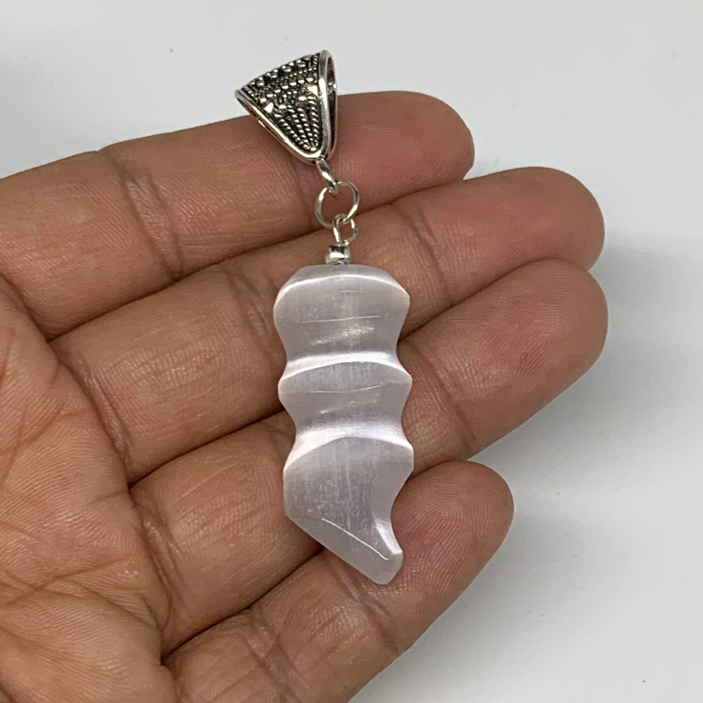 1pc, 6-10g, 1.4"-1.6" Handmade Selenite Pendant Flame Shape Polished @Morocco,