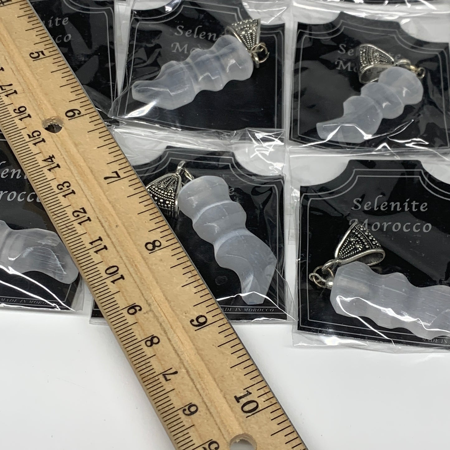 1pc, 6-10g, 1.4"-1.6" Handmade Selenite Pendant Flame Shape Polished @Morocco,