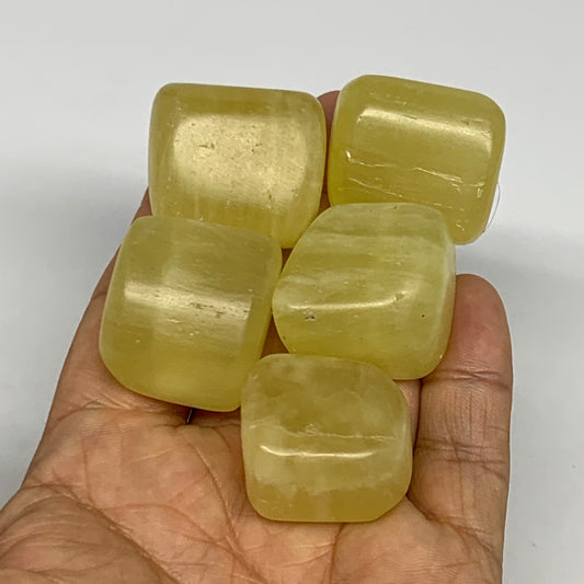 163g, 1"-1.1", 5pcs, Natural Lemon Calcite Tumbled Stones @Afghanistan, B26805