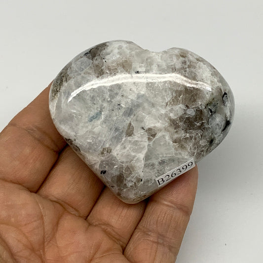 121g, 2.1"x2.4"x1", Rainbow Moonstone Heart Crystal Gemstone @India, B26399