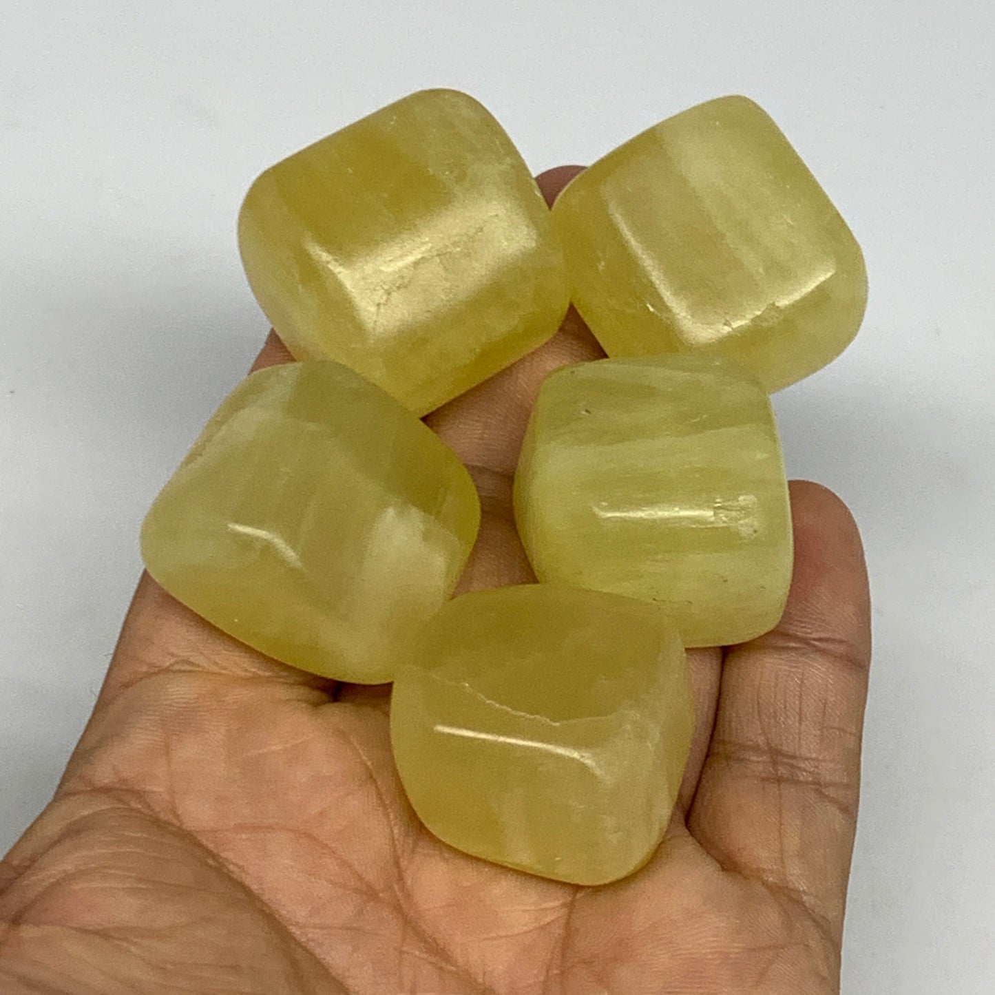 163g, 1"-1.1", 5pcs, Natural Lemon Calcite Tumbled Stones @Afghanistan, B26805