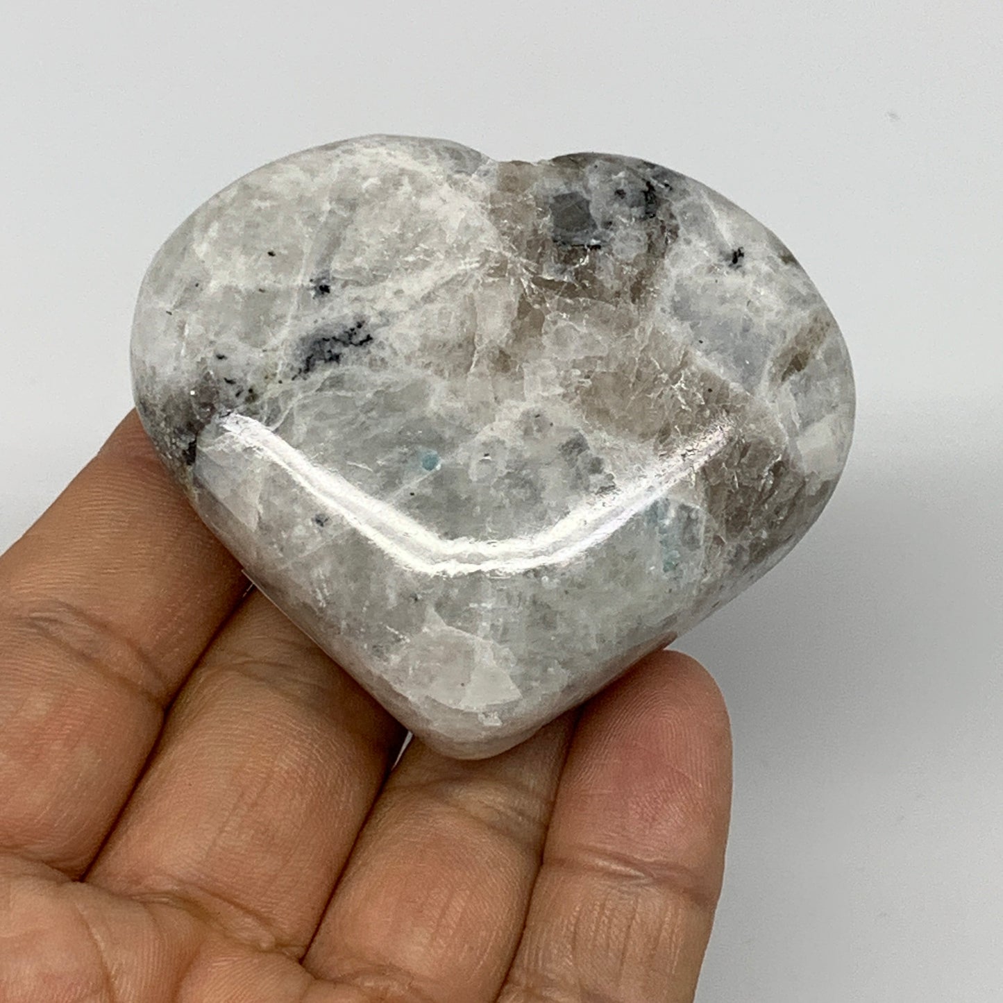 121g, 2.1"x2.4"x1", Rainbow Moonstone Heart Crystal Gemstone @India, B26399