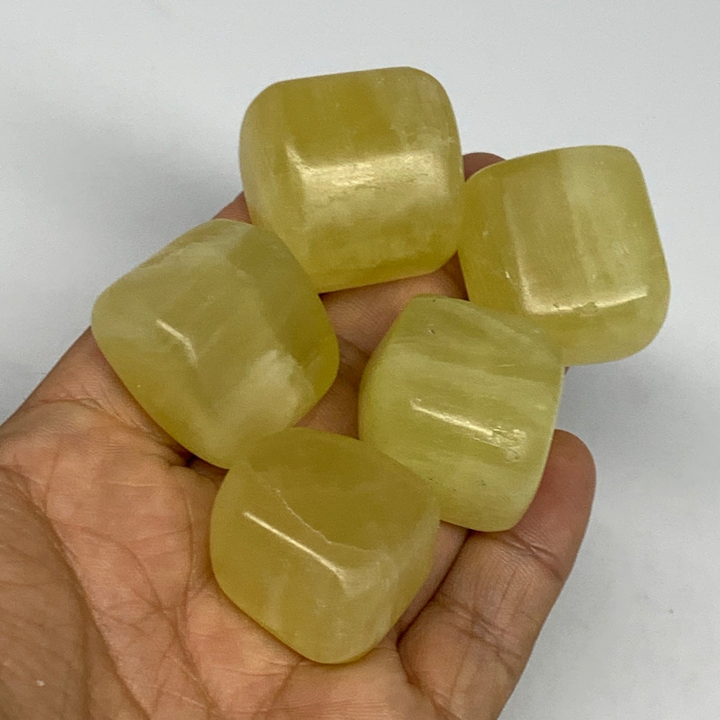 163g, 1"-1.1", 5pcs, Natural Lemon Calcite Tumbled Stones @Afghanistan, B26805