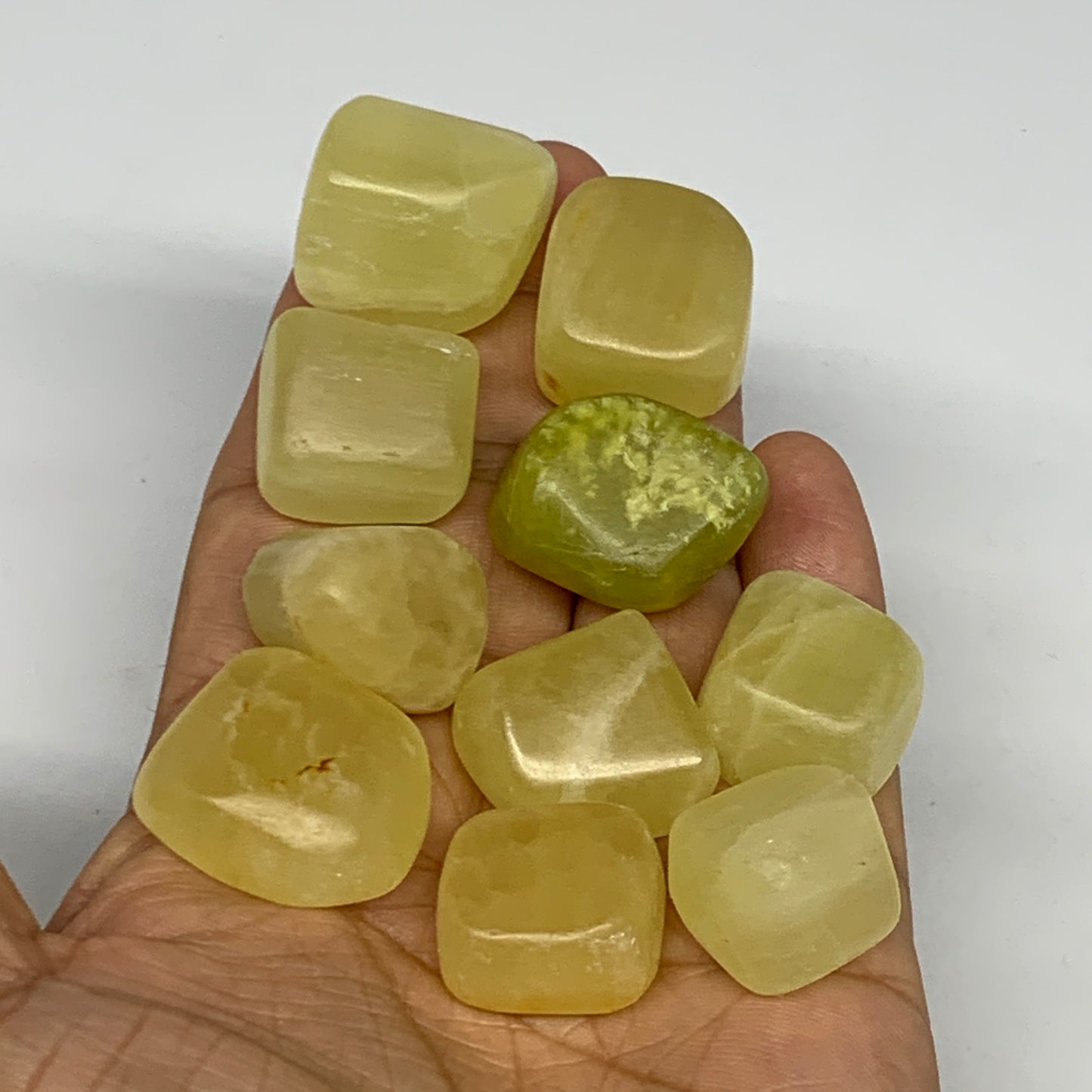 151.2g, 0.7"-1", 10pcs, Natural Lemon Calcite Tumbled Stones @Afghanistan, B2680