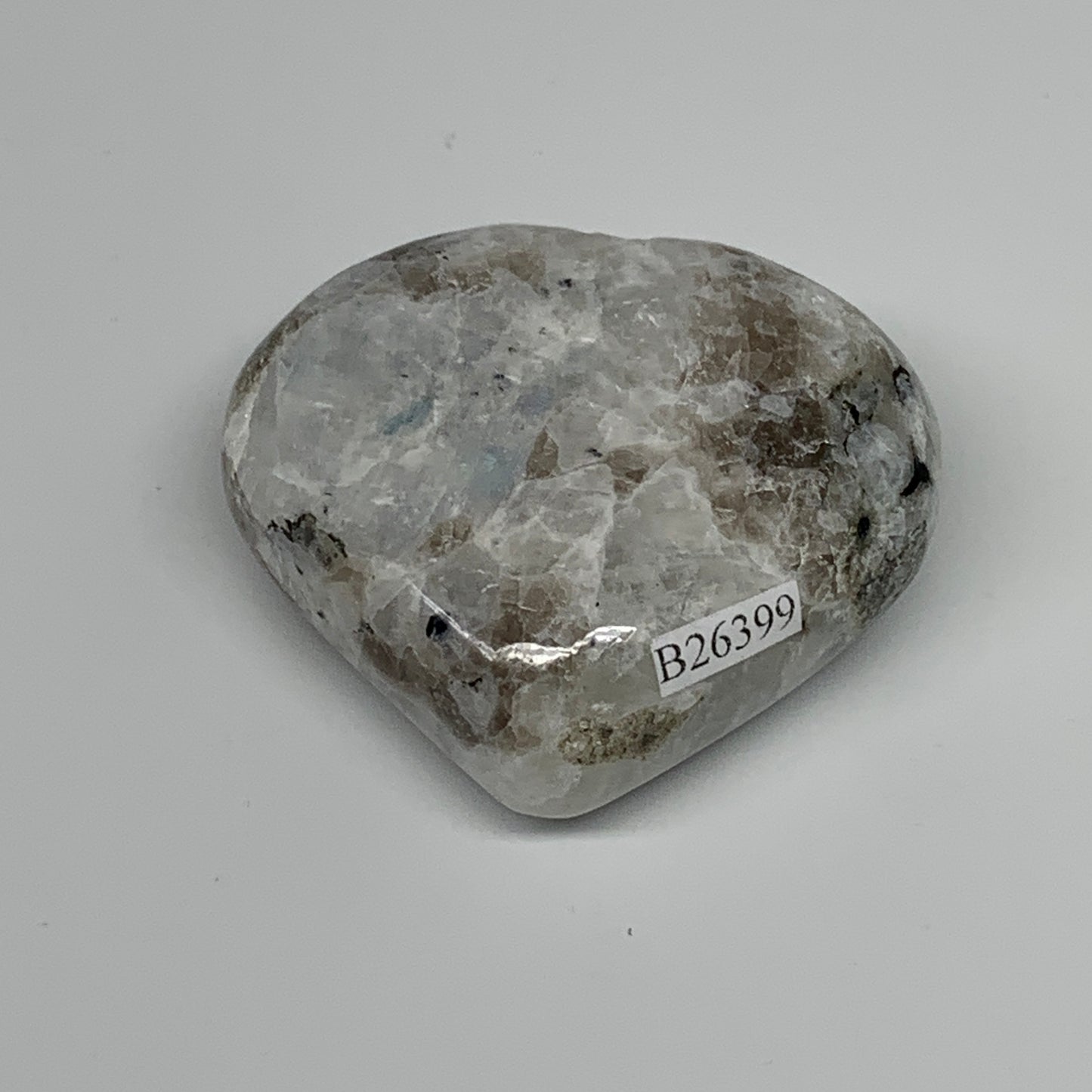 121g, 2.1"x2.4"x1", Rainbow Moonstone Heart Crystal Gemstone @India, B26399