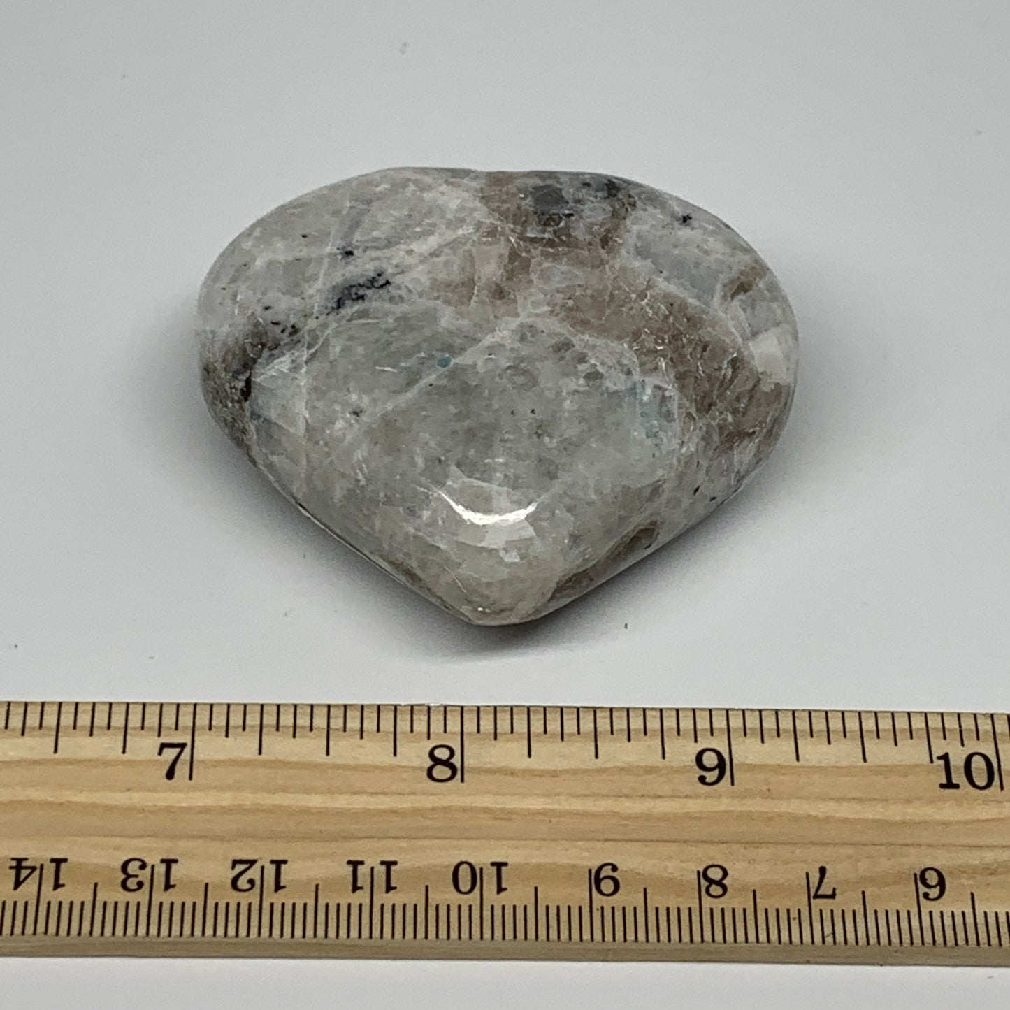 121g, 2.1"x2.4"x1", Rainbow Moonstone Heart Crystal Gemstone @India, B26399