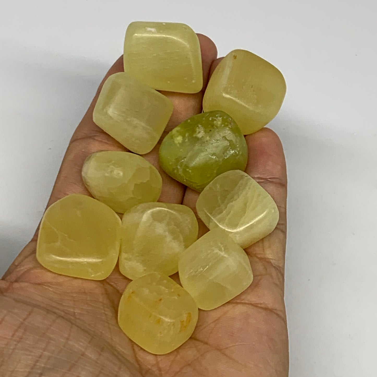 151.2g, 0.7"-1", 10pcs, Natural Lemon Calcite Tumbled Stones @Afghanistan, B2680