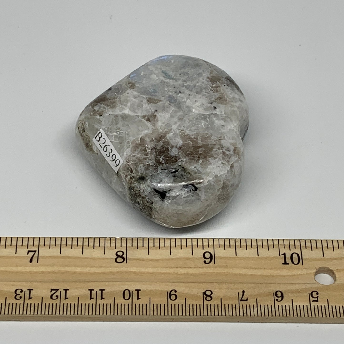 121g, 2.1"x2.4"x1", Rainbow Moonstone Heart Crystal Gemstone @India, B26399