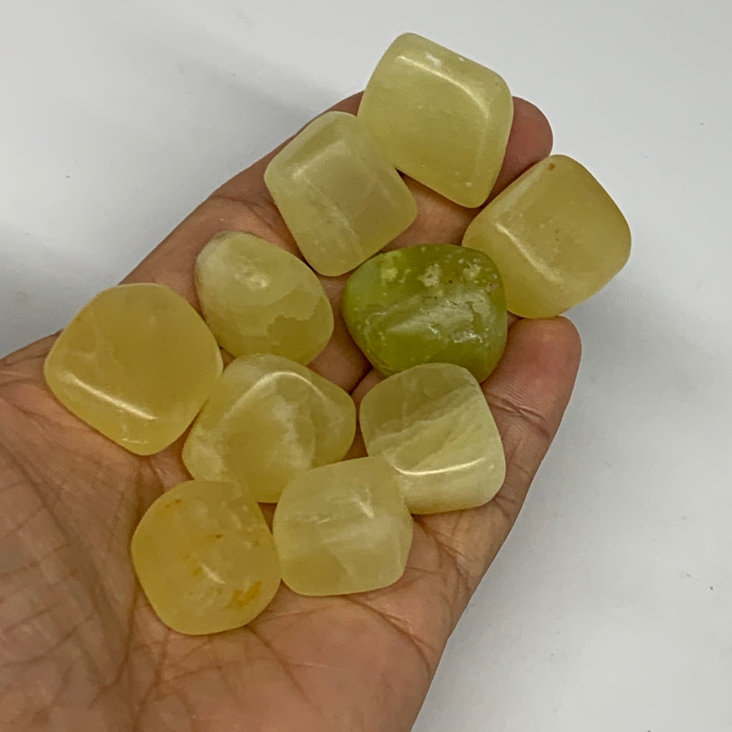 151.2g, 0.7"-1", 10pcs, Natural Lemon Calcite Tumbled Stones @Afghanistan, B2680