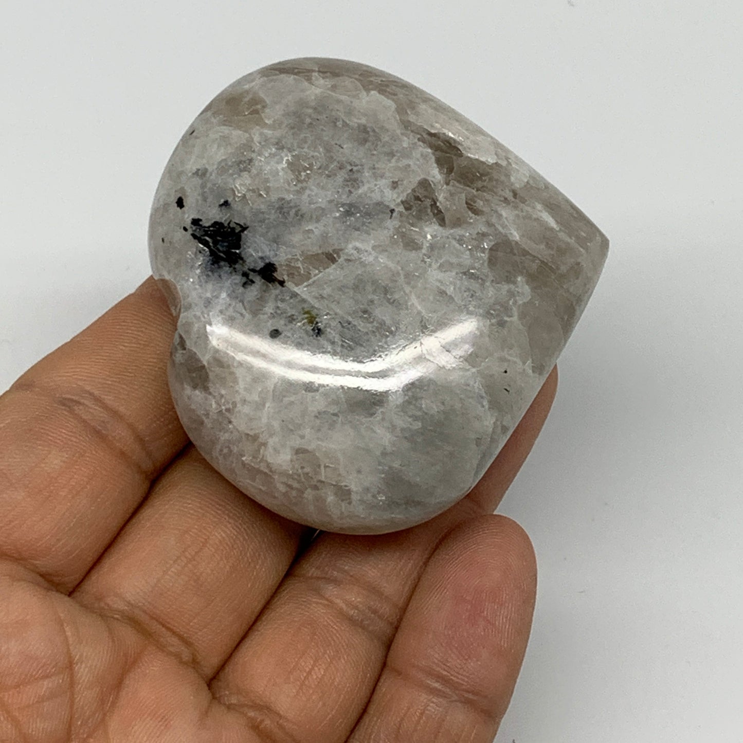 98.4g, 2.1"x2.3"x0.9", Rainbow Moonstone Heart Crystal Gemstone @India, B26401