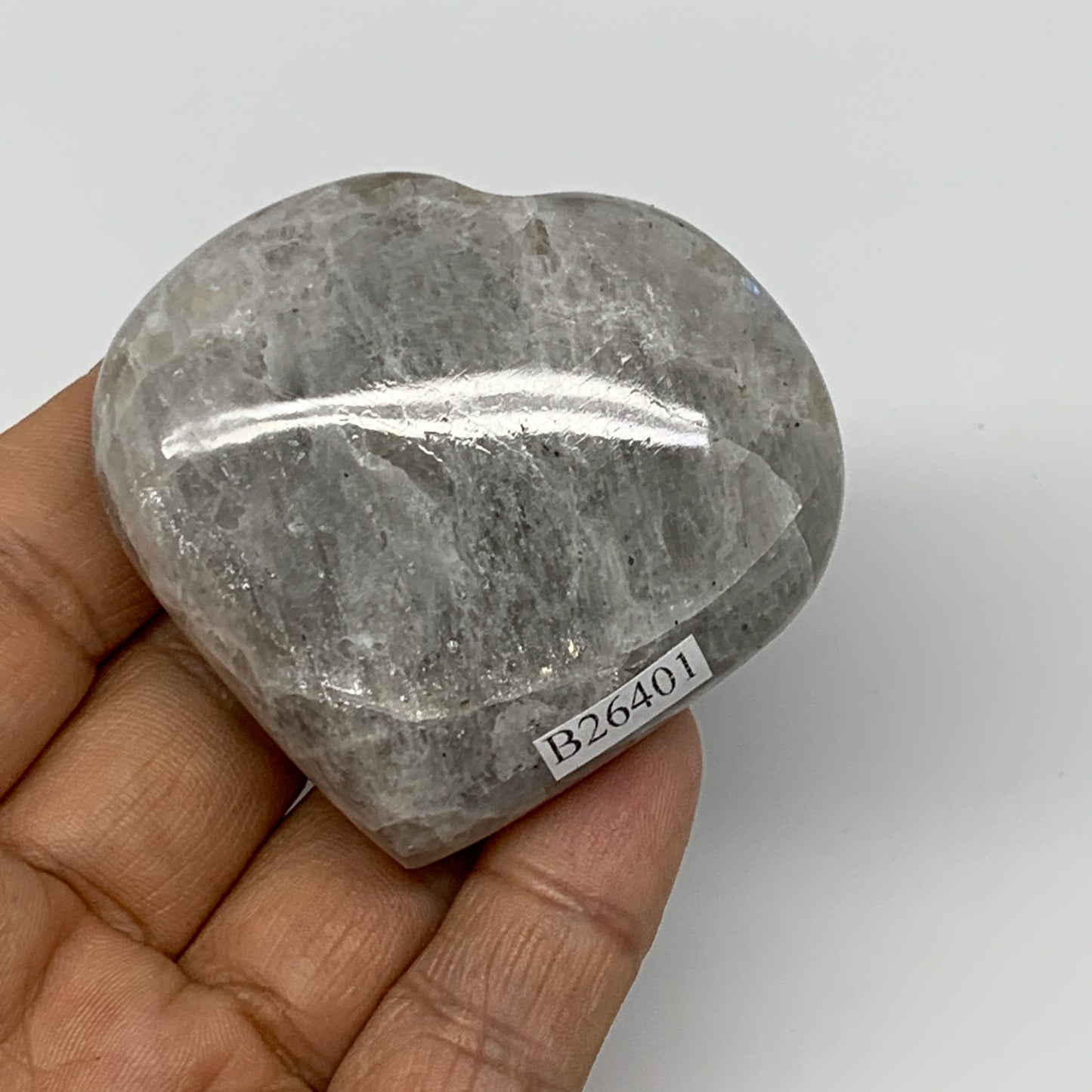 98.4g, 2.1"x2.3"x0.9", Rainbow Moonstone Heart Crystal Gemstone @India, B26401