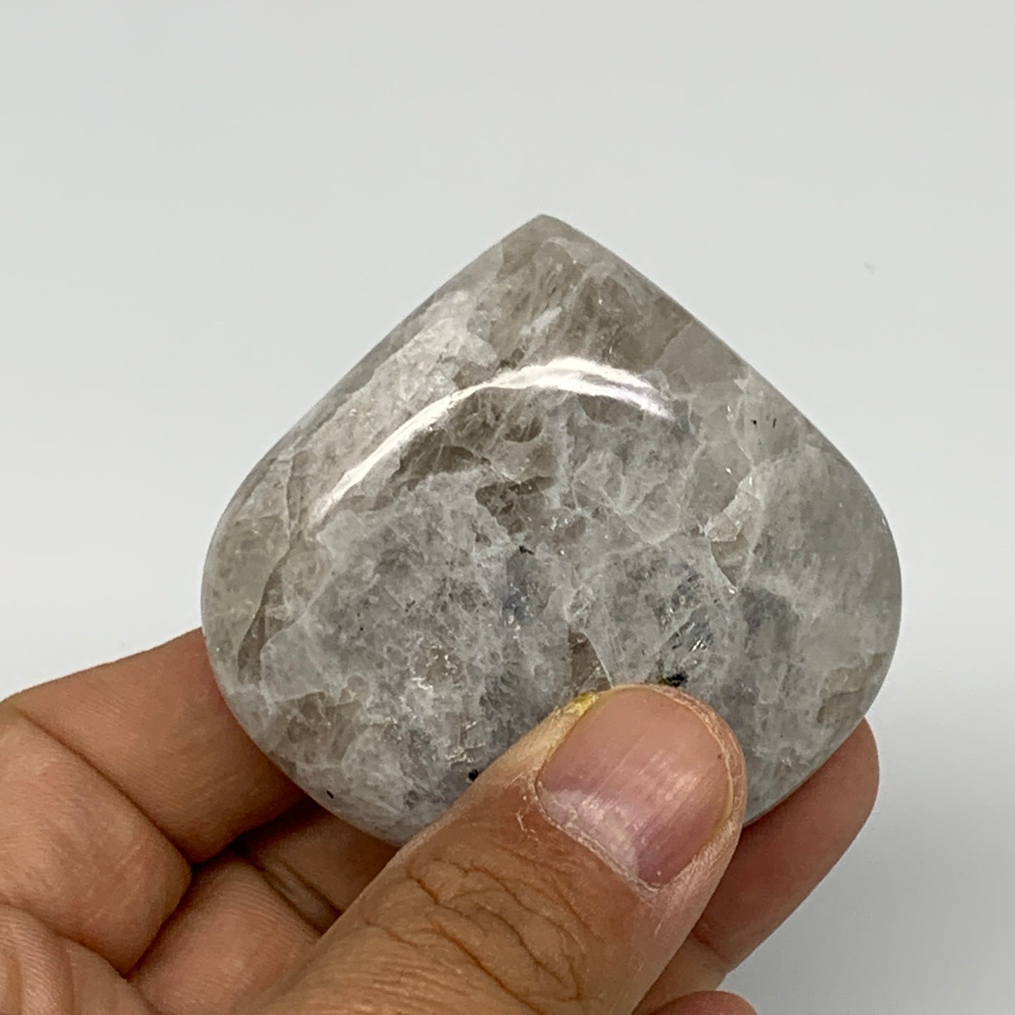 98.4g, 2.1"x2.3"x0.9", Rainbow Moonstone Heart Crystal Gemstone @India, B26401