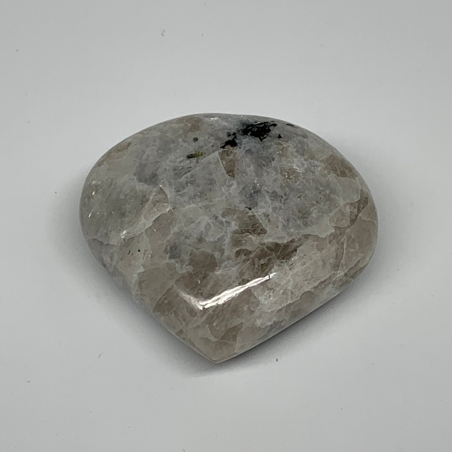 98.4g, 2.1"x2.3"x0.9", Rainbow Moonstone Heart Crystal Gemstone @India, B26401