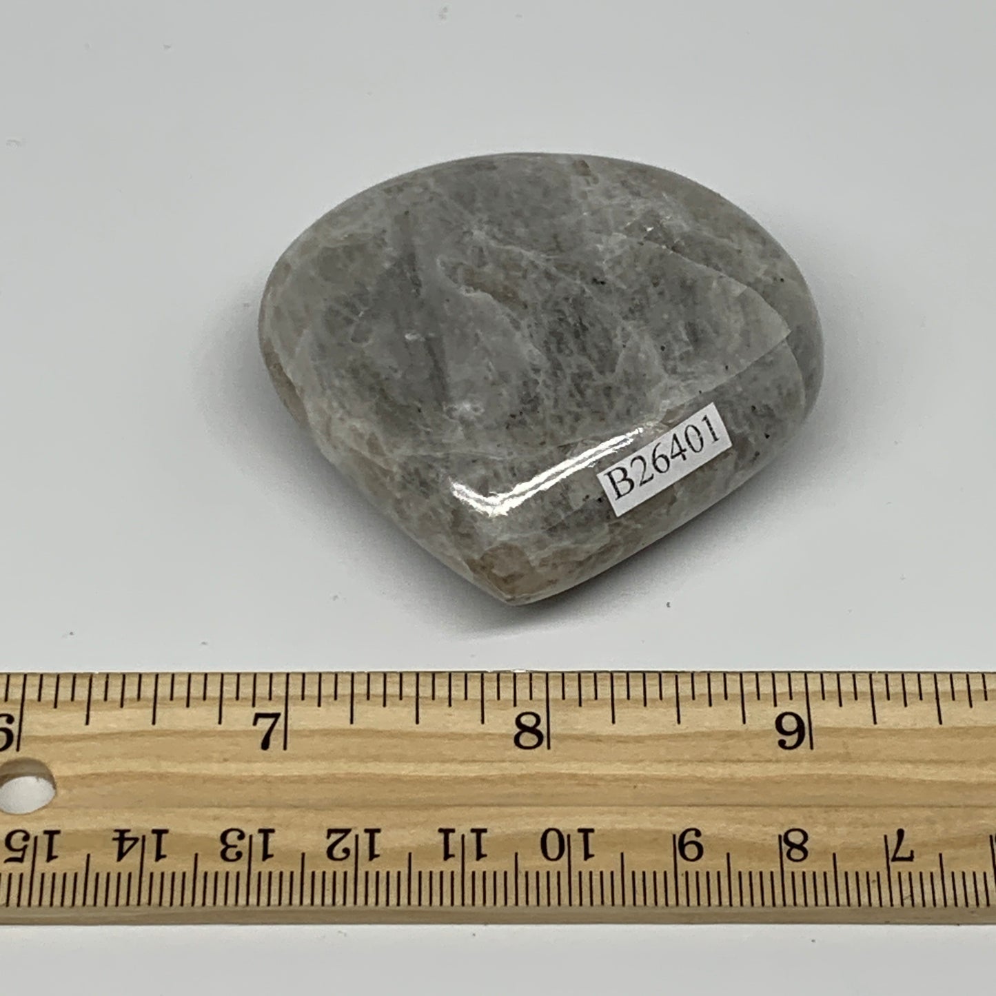 98.4g, 2.1"x2.3"x0.9", Rainbow Moonstone Heart Crystal Gemstone @India, B26401