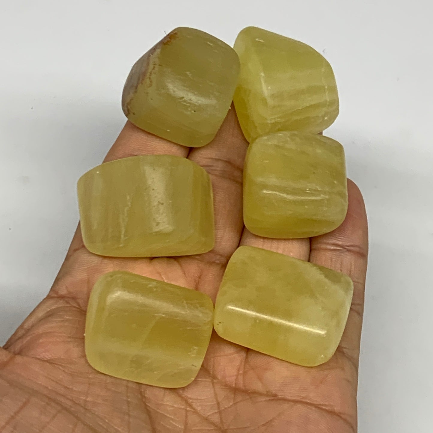 149.6g, 1"-1.3", 6pcs, Natural Lemon Calcite Tumbled Stones @Afghanistan, B26808