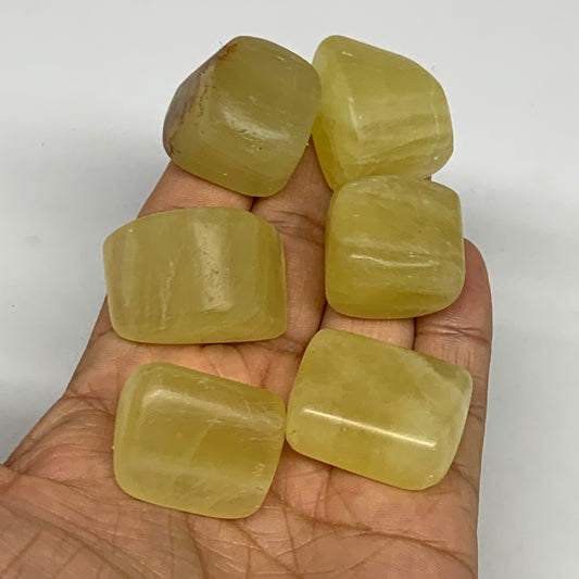 149.6g, 1"-1.3", 6pcs, Natural Lemon Calcite Tumbled Stones @Afghanistan, B26808