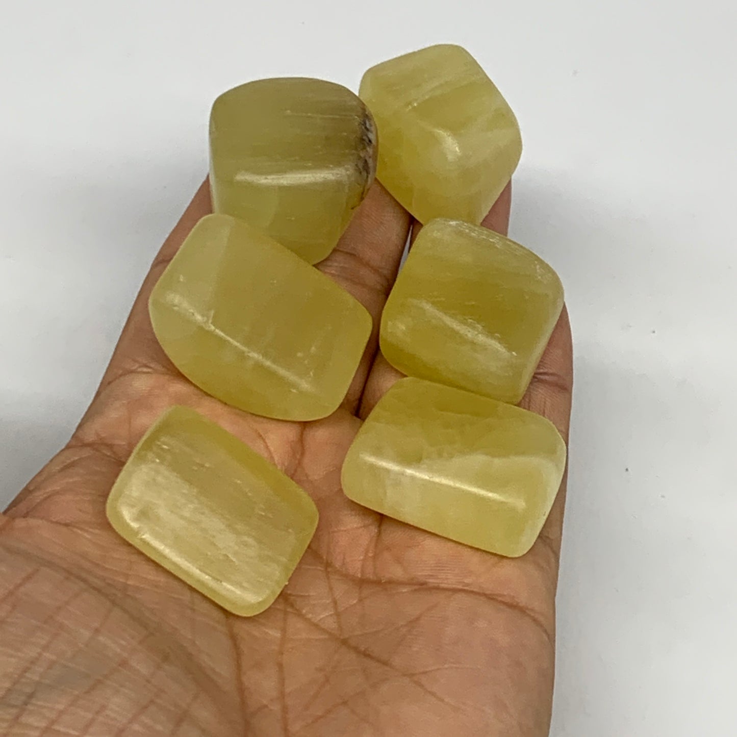 149.6g, 1"-1.3", 6pcs, Natural Lemon Calcite Tumbled Stones @Afghanistan, B26808