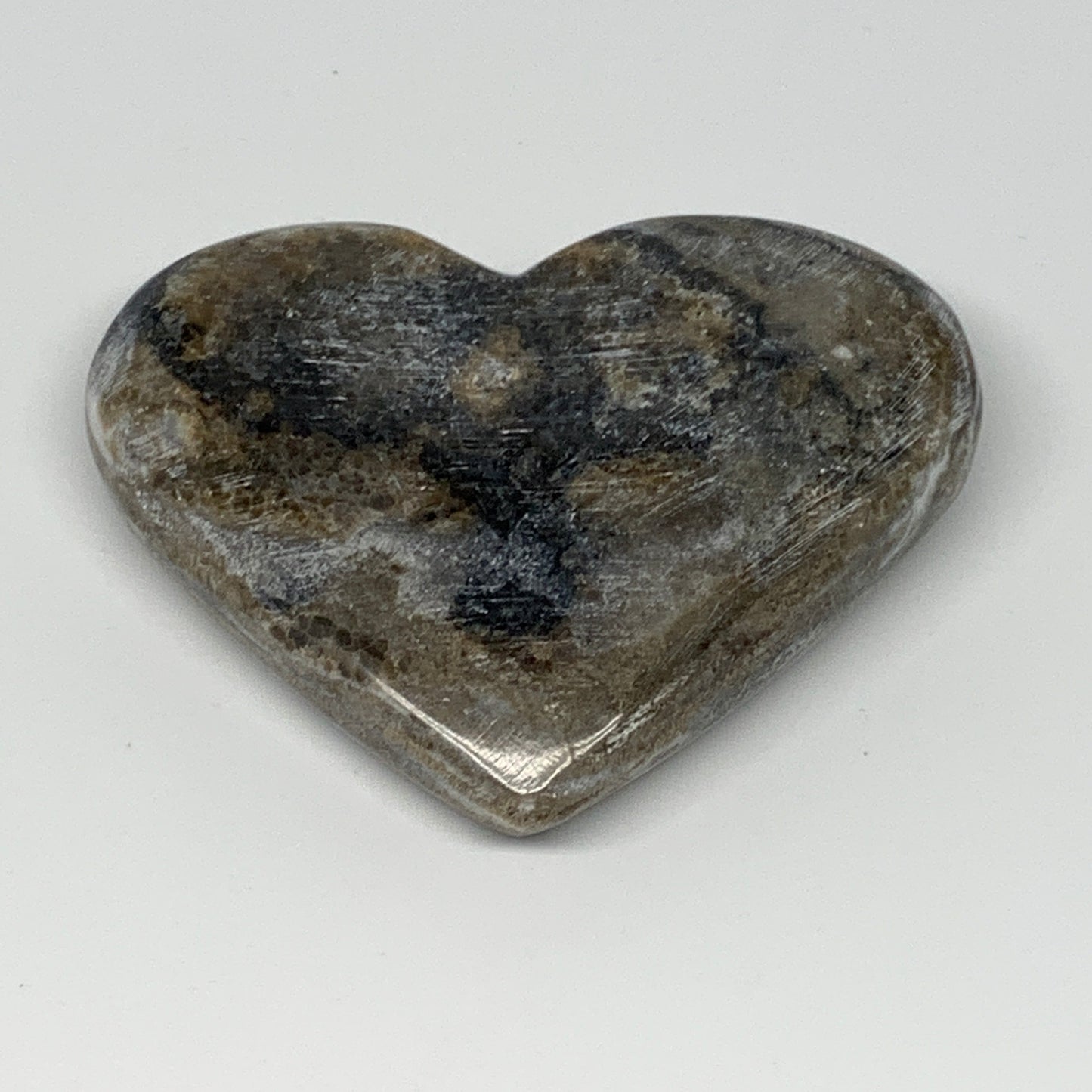 189.4g,3"x3.7"x0.8" Natural Chocolate Gray Onyx Heart Polished @Morocco,B18767