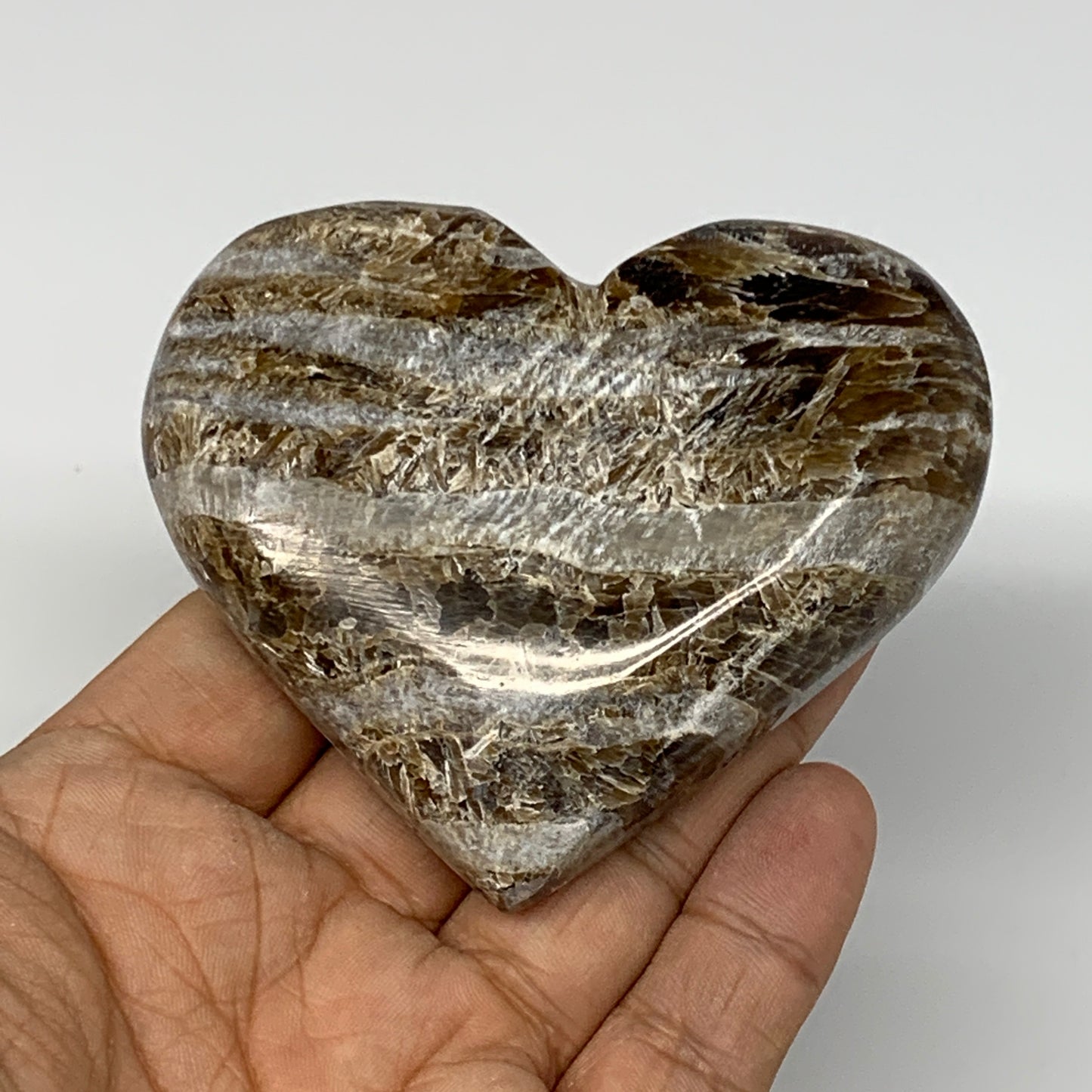156.5g,2.7"x3.1"x0.9" Natural Chocolate Gray Onyx Heart Polished @Morocco,B18768