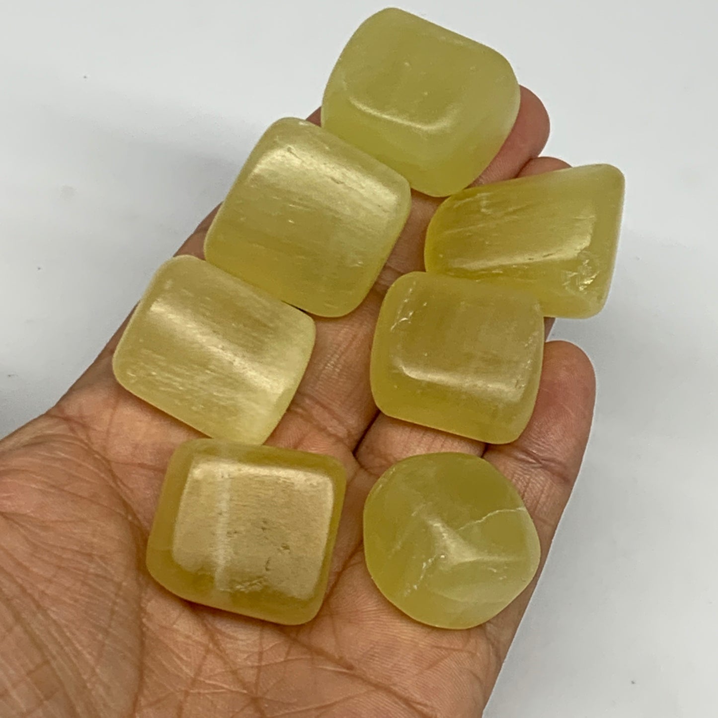 151.6g, 0.9"-1.2", 7pcs, Natural Lemon Calcite Tumbled Stones @Afghanistan, B268