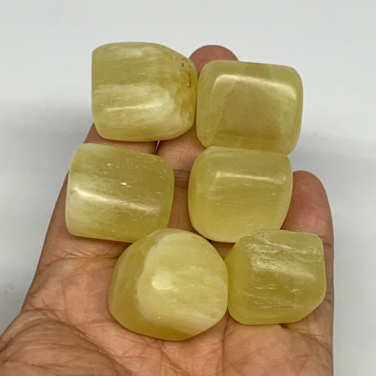 139.9g, 0.8"-1.1", 6pcs, Natural Lemon Calcite Tumbled Stones @Afghanistan, B268